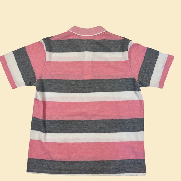 90s L pink polo shirt by Penguin Club, vintage pink & grey striped mens top - Picture 3 of 10